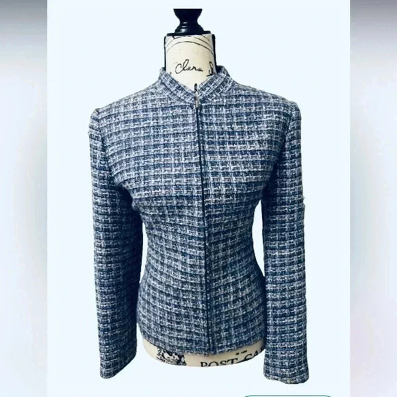 Style & Co Blue Tweed Zipper Front Longsleeve Winter Blazer Size 8 - Picture 2 of 9